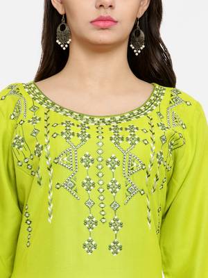 Green embroidered rayon ethnic-kurtis 4