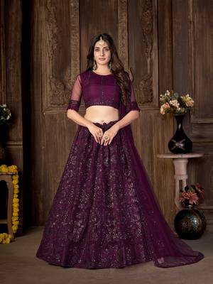Wine zari net unstitched lehenga 1