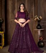Wine zari net unstitched lehenga