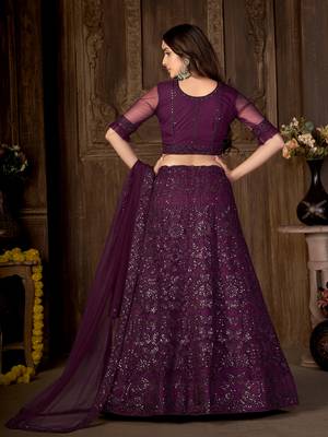 Wine zari net unstitched lehenga 2