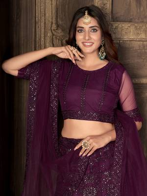 Wine zari net unstitched lehenga 3