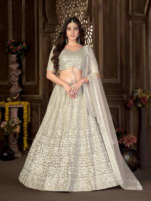 Beige zari net unstitched lehenga 1