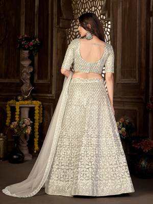 Beige zari net unstitched lehenga 2