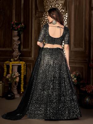Black zari net unstitched lehenga 2