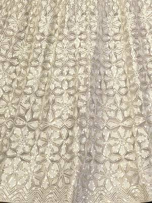 Beige zari net unstitched lehenga 4