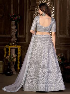 Grey zari net unstitched lehenga 2