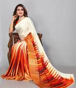 Glamrack Cream printed satin saree with blouse
