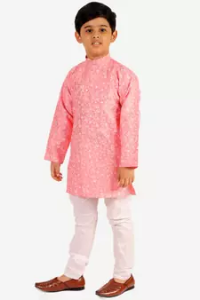 Pink Stripes SIlk Jacquard Kurta Pajama Set // Traditional Wear