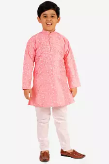 Pink Stripes SIlk Jacquard Kurta Pajama Set // Traditional Wear