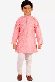 Pink Stripes SIlk Jacquard Kurta Pajama Set // Traditional Wear