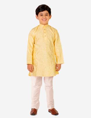Yellow Stripes SIlk Jacquard Kurta Pajama Set // Traditional Wear 1