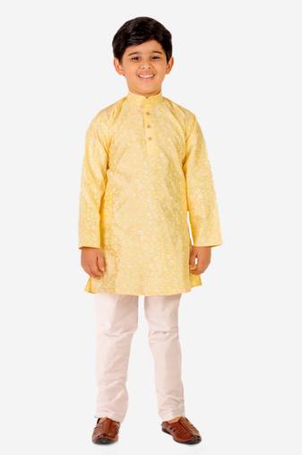 Yellow Stripes SIlk Jacquard Kurta Pajama Set // Traditional Wear