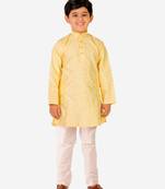 Yellow Stripes SIlk Jacquard Kurta Pajama Set // Traditional Wear