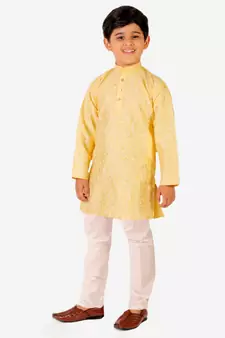 Yellow Stripes SIlk Jacquard Kurta Pajama Set // Traditional Wear