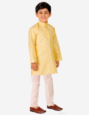 Yellow Stripes SIlk Jacquard Kurta Pajama Set // Traditional Wear 3