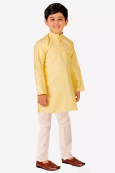 Yellow Stripes SIlk Jacquard Kurta Pajama Set // Traditional Wear