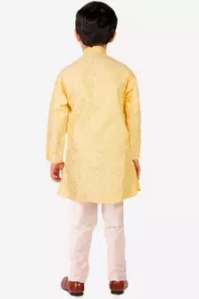 Yellow Stripes SIlk Jacquard Kurta Pajama Set // Traditional Wear