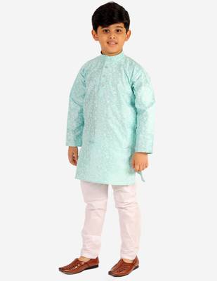 Firozi Stripes SIlk Jacquard Kurta Pajama Set // Traditional Wear 1