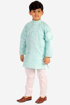 Firozi Stripes SIlk Jacquard Kurta Pajama Set // Traditional Wear