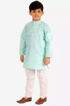 Firozi Stripes SIlk Jacquard Kurta Pajama Set // Traditional Wear
