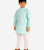 Firozi Stripes SIlk Jacquard Kurta Pajama Set // Traditional Wear