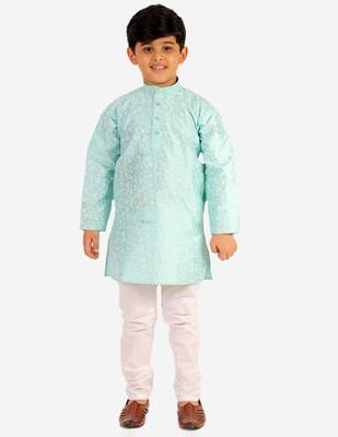 Firozi Stripes SIlk Jacquard Kurta Pajama Set // Traditional Wear 3