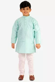 Firozi Stripes SIlk Jacquard Kurta Pajama Set // Traditional Wear