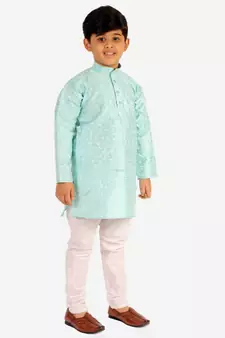 Firozi Stripes SIlk Jacquard Kurta Pajama Set // Traditional Wear