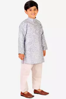 Sky Blue Stripes SIlk Jacquard Kurta Pajama Set // Traditional Wear