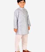 Sky Blue Stripes SIlk Jacquard Kurta Pajama Set // Traditional Wear