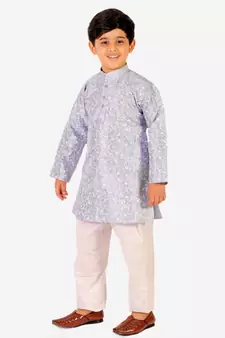Sky Blue Stripes SIlk Jacquard Kurta Pajama Set // Traditional Wear
