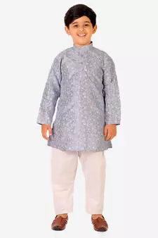Sky Blue Stripes SIlk Jacquard Kurta Pajama Set // Traditional Wear