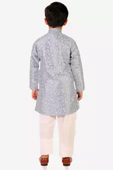 Sky Blue Stripes SIlk Jacquard Kurta Pajama Set // Traditional Wear