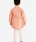 Orange Stripes SIlk Jacquard Kurta Pajama Set // Traditional Wear