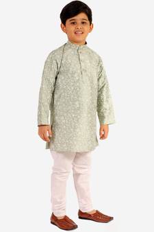 Green Stripes SIlk Jacquard Kurta Pajama Set // Traditional Wear