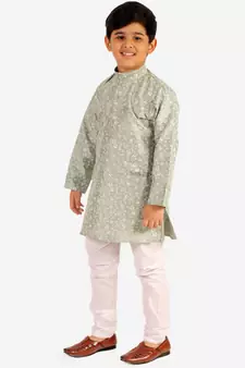 Green Stripes SIlk Jacquard Kurta Pajama Set // Traditional Wear