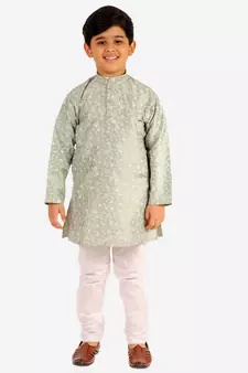 Green Stripes SIlk Jacquard Kurta Pajama Set // Traditional Wear