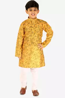 Yellow Stripes SIlk Jacquard Kurta Pajama Set // Traditional Wear