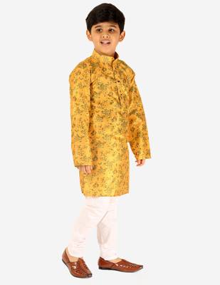 Yellow Stripes SIlk Jacquard Kurta Pajama Set // Traditional Wear 1