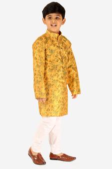 Yellow Stripes SIlk Jacquard Kurta Pajama Set // Traditional Wear