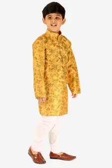 Yellow Stripes SIlk Jacquard Kurta Pajama Set // Traditional Wear