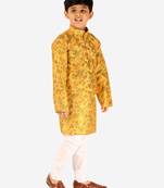 Yellow Stripes SIlk Jacquard Kurta Pajama Set // Traditional Wear
