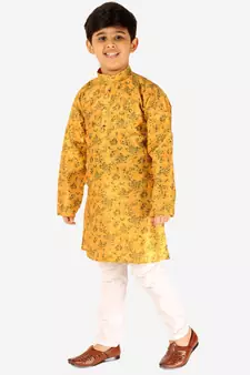 Yellow Stripes SIlk Jacquard Kurta Pajama Set // Traditional Wear