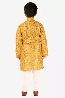 Yellow Stripes SIlk Jacquard Kurta Pajama Set // Traditional Wear