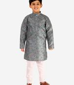 Grey Stripes SIlk Jacquard Kurta Pajama Set // Traditional Wear