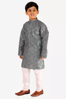 Grey Stripes SIlk Jacquard Kurta Pajama Set // Traditional Wear