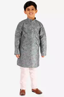 Grey Stripes SIlk Jacquard Kurta Pajama Set // Traditional Wear