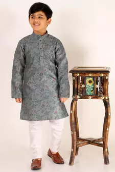 Grey Stripes SIlk Jacquard Kurta Pajama Set // Traditional Wear