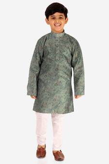 Green Stripes SIlk Jacquard Kurta Pajama Set // Traditional Wear