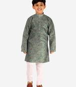 Green Stripes SIlk Jacquard Kurta Pajama Set // Traditional Wear